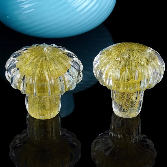 Murano Murano Signed 1985 Sky Blue Gold Leaf Stoppers Italian Art Glass Vintage Vanity Dresser Bottles For Sale - Image 4 of 5