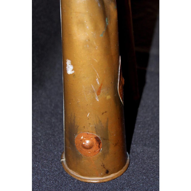 Copper Antique Copper Horn Vessel 33” Tall | Handcrafted Riveted Primitive Folk Decorative Object For Sale - Image 8 of 9