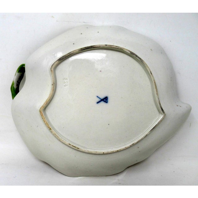 Antique Pair German Dresden Meissen Still Life Flowers Cabinet Leaf Form Plates For Sale - Image 9 of 9