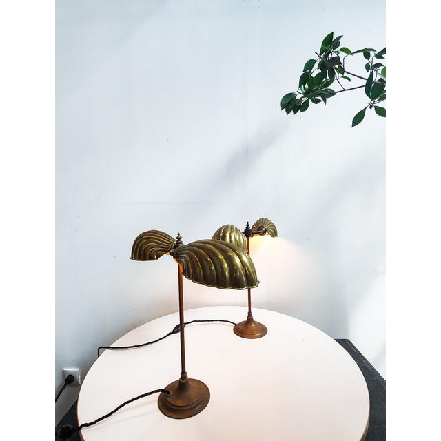 Art Deco English Brass Double Shell Shade Desk Light, 1920s For Sale - Image 4 of 8