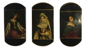 Mid-18th Century Wood Lacquered Boxes with Portraits, Set of 3