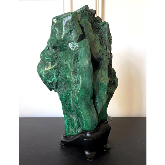 Mid 20th Century Large Malachite Rock on Display Stand Chinese Scholar Stone For Sale - Image 5 of 12