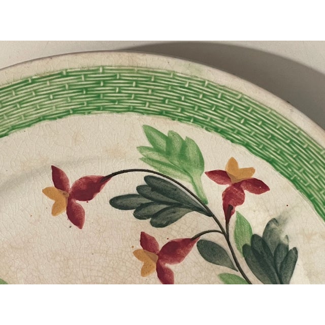 American Antique Stick Spatterware Spongeware Floral Plate - Green Red - 9" For Sale - Image 3 of 5