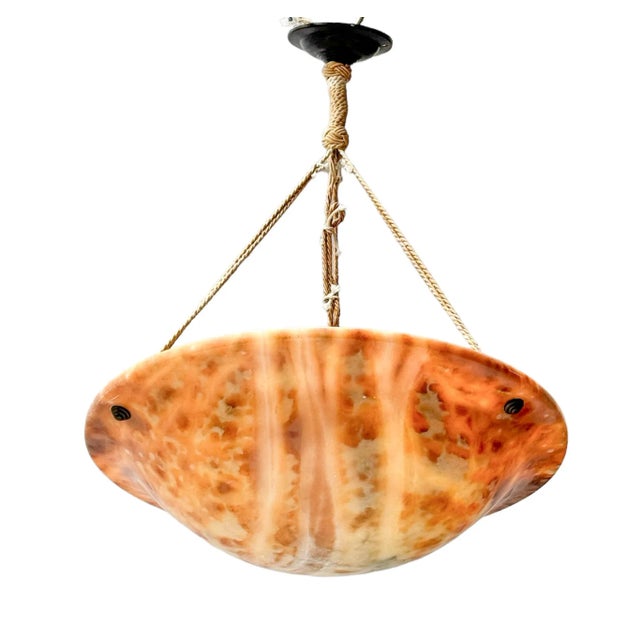 Metal Art Nouveau Alabaster Pendant Light, 1900s For Sale - Image 7 of 9
