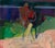 Evening Lawn by Hiroshi Sato | Oil on Canvas Figure seated on a lawn with another figure in the background. For Sale