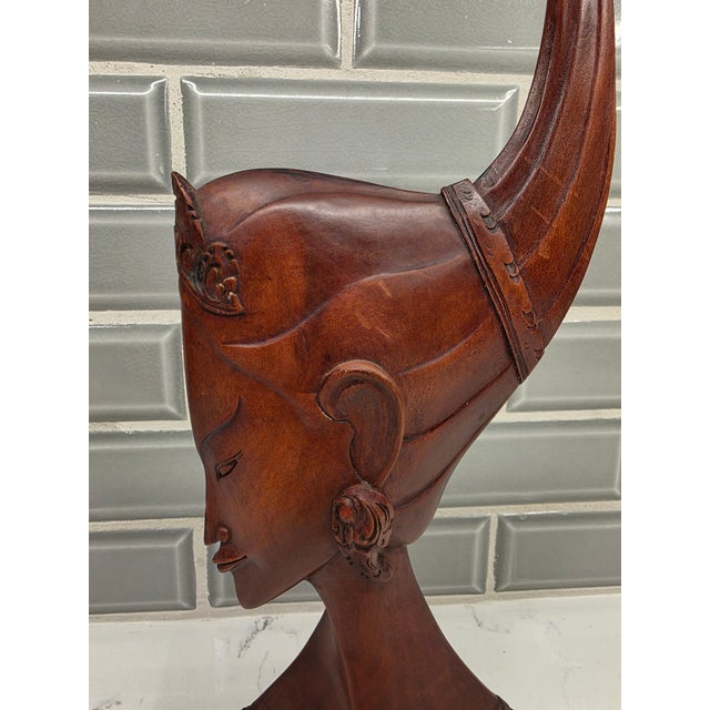 Mid-Century Balinese Art Deco Elongated Maiden Bust in Premium Hardwood For Sale - Image 9 of 12