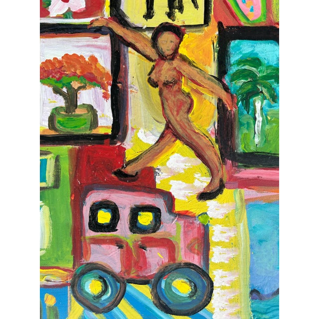 Vintage Abstract Painting, Cuban American Artist Gloria Allison, Signed Offered for sale is a colorful and whimsical...