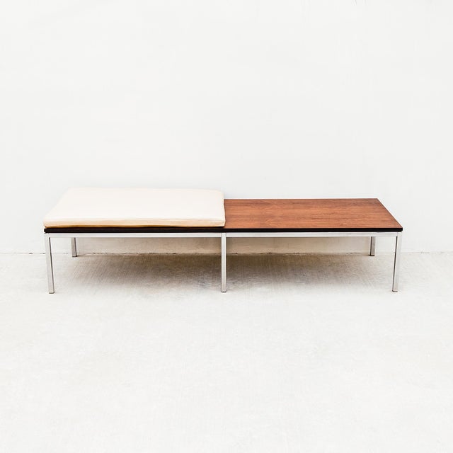 Large walnut and chrome bench or low coffee table after Florence Knoll, made by G.M. Proctor & Sons in Los Angeles c....
