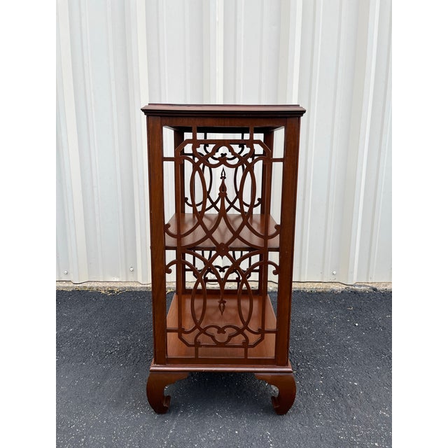 Vintage Chinoiserie Walnut Fretwork Etagere For Sale - Image 6 of 12
