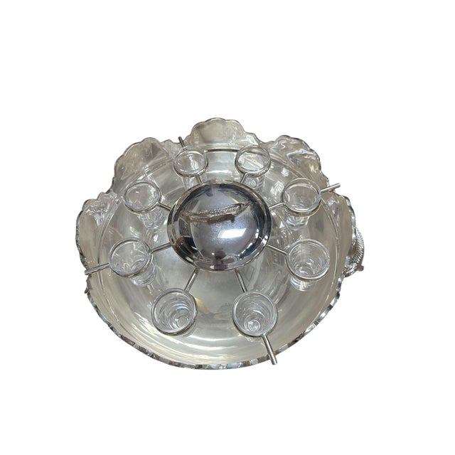 Vintage Silverplate and Glass Caviar and Vodka Monteith Bowl Server With Sturgeon Relief Handles and Lid For Sale - Image 16 of 17