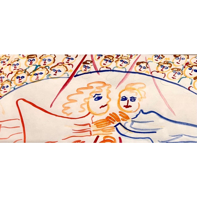 Folk Art Malcah Zeldis, Malcah Zeldis Folk Art Gouache Painting Outsider Circus Trapeze Artist Acrobats, 1982 For Sale - Image 3 of 7