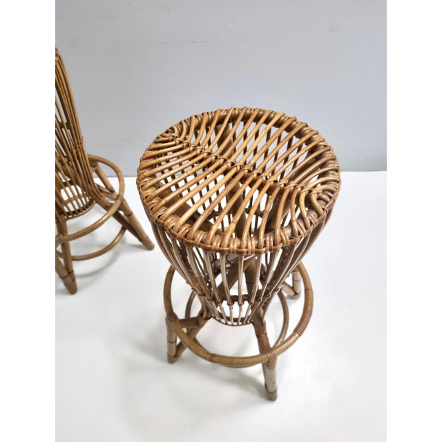 Vintage Round Bamboo Stools by Tito Agnoli, 1960s, Set of 2 For Sale - Image 6 of 14