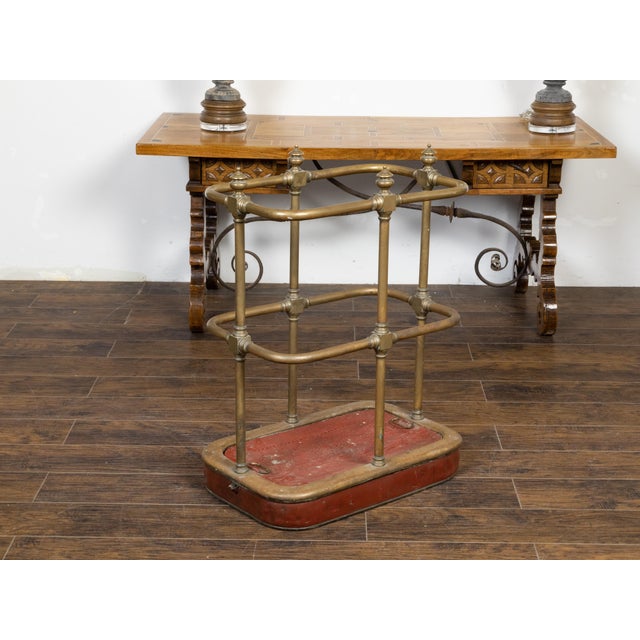 Metal English Victorian Period 19th Century Brass Umbrella Stand with Removable Plaque For Sale - Image 7 of 12