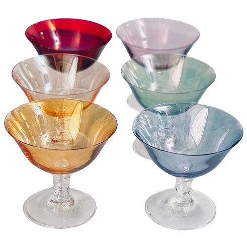 Vintage Chromatic Colored Champagne Glasses, Set of 6 For Sale