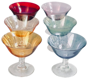 Vintage Chromatic Colored Champagne Glasses, Set of 6