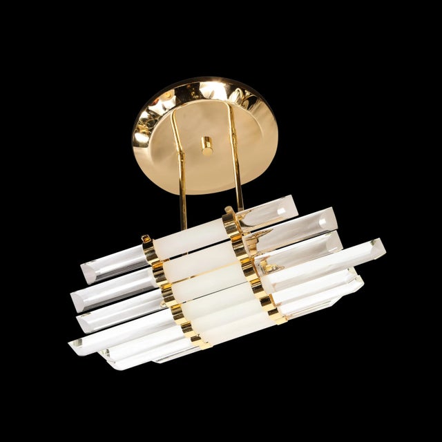 Mid-Century Modernist Skyscraper Style Glass Rod Chandelier With Brass Fittings For Sale - Image 4 of 11