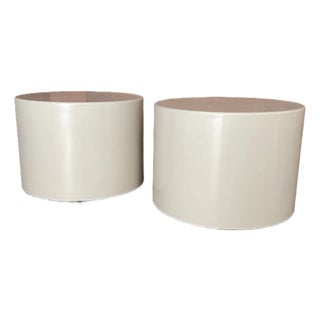 Pair of 1970s 70s Space Age Fiberglass Round Drum Side Tables Coffee Table a Pair For Sale
