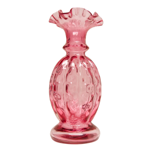 Fenton Diamond Optic Cranberry Ruby Glass Vase