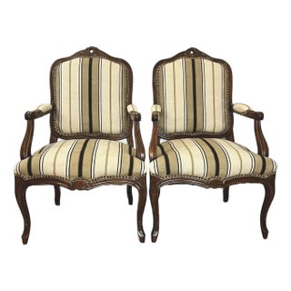 19th Century Louis XV–Style Walnut Fauteuil Armchairs For Sale