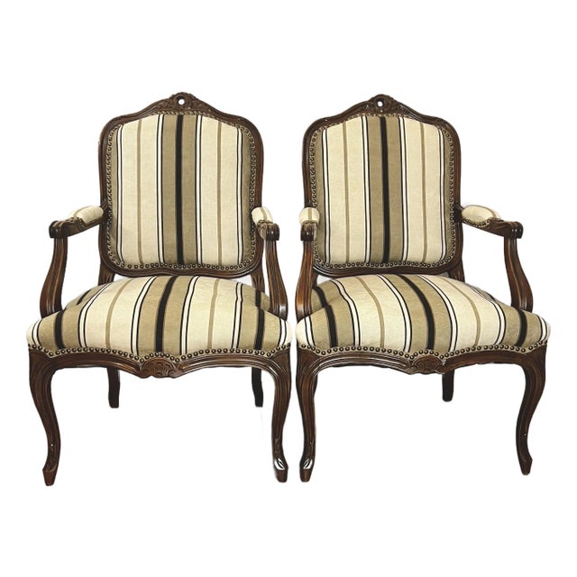 19th Century Louis XV–Style Walnut Fauteuil Armchairs For Sale