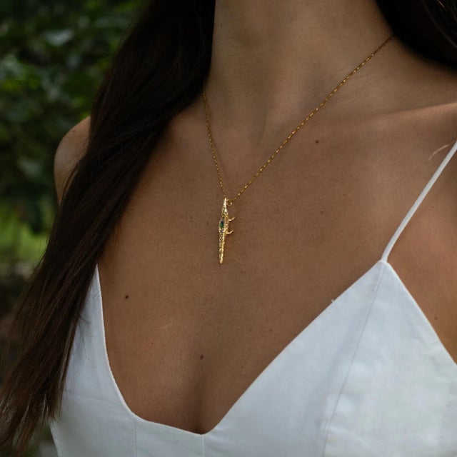 Guardian Crocodile Multicolor Crystal Gold Necklace For Sale - Image 10 of 11