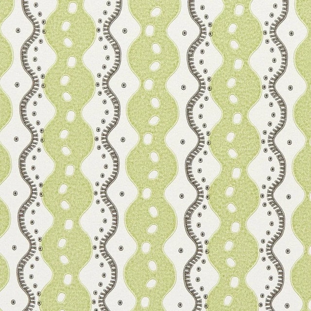 Abstract Schumacher x Neisha Crosland Centipede Stripe Wallpaper in Pea For Sale - Image 3 of 5