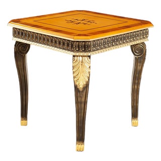 Italian Myrtle Burl & Gold Leaf Side Table With Floral Inlay For Sale