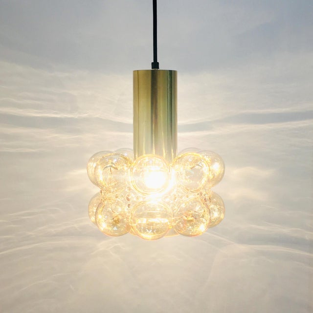 Gold Mid-Century Modern Amber Bubble Glass Pendant Light by Helena Tynell for Limburg, Germany, 1960s For Sale - Image 8 of 13