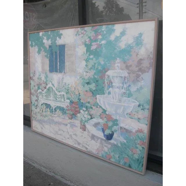 Shabby Chic 1970s "Spring Garden" Landscape Acrylic Painting by Lee Reynolds, Framed For Sale - Image 3 of 9