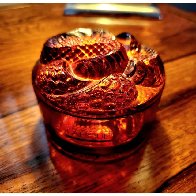 Serpent Coiled Snake Lidded Box in Amber Crystal by Lalique, France For Sale - Image 5 of 5