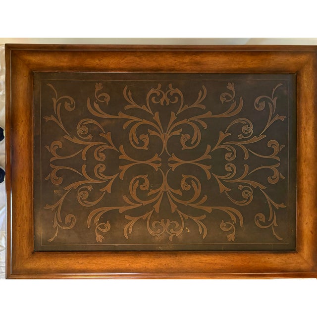 1990s 1990s Italian Provincial Coffee Table With Inset Brass Top For Sale - Image 5 of 12