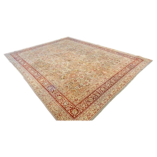 Early 20th Century Antique Persian Semnan Wool 10x13 Gold, Red & Tan Handmade Area Rug #1142820 For Sale - Image 5 of 7