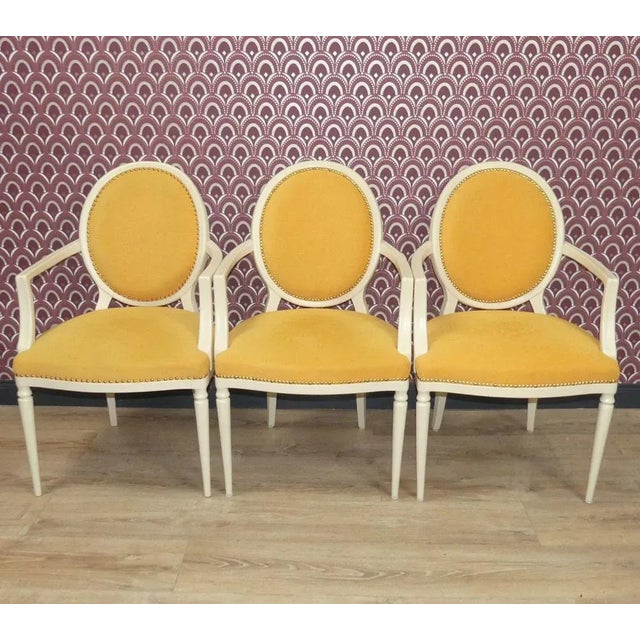 Upholstered Medallion Armchair in Yellow-Cream, 1960s For Sale - Image 9 of 10