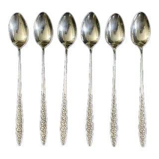 Mid 20th Century Mid Century Modern Wallace Sterling Silver 7 1/2" Iced Teaspoons No Mono - Set of 6 For Sale