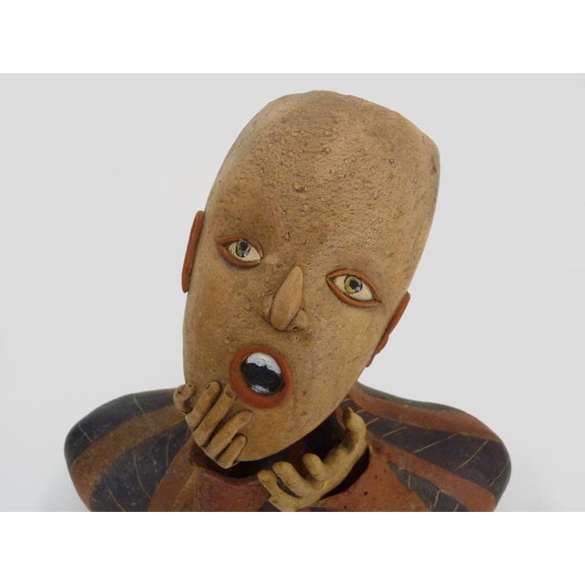 Polychrome terracotta bust sculpture. Art Deco era. COMMEME DEL ARTE Terracotta sculpture representing a man thinking (the...