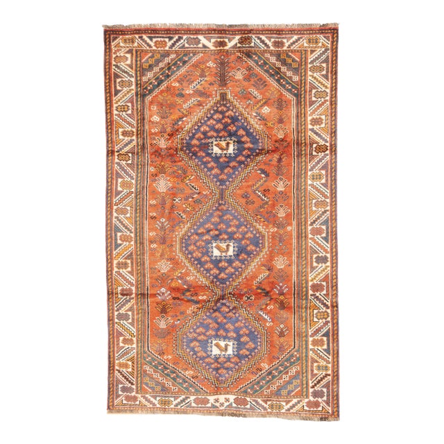 Semi-Antique Hand-Knotted Persian Qashqai Rug 5'3" X 8'8" For Sale