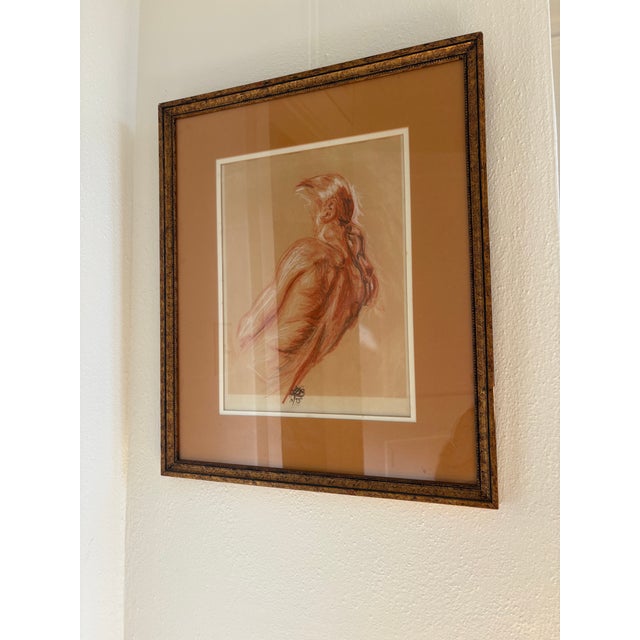 Figurative 1970s Original Pastel Figure Drawing Double Matted in Gold Frame For Sale - Image 3 of 3