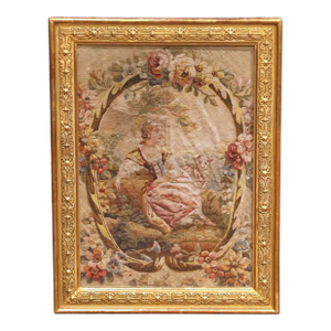 18th Century French Aubusson Tapestry Panel in Carved Gilt Frame