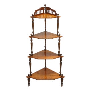 Victorian English Inlaid Burr Walnut Corner Whatnot Stand For Sale