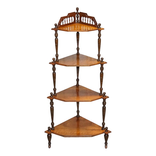 Victorian English Inlaid Burr Walnut Corner Whatnot Stand For Sale