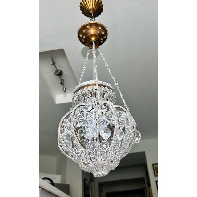 Traditional Sherle Wagner Crystal Beaded Basket Pendant Chandelier With Beaded Canopy For Sale - Image 3 of 18
