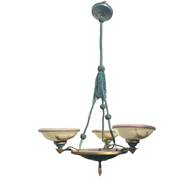 Art Deco Brass Chandelier, 1920s For Sale