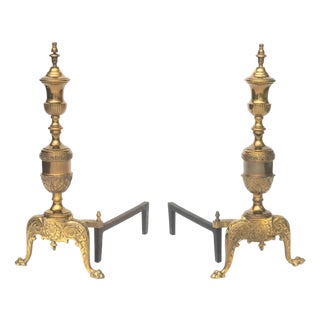 French Empire Style Brass Andirons, Pair For Sale