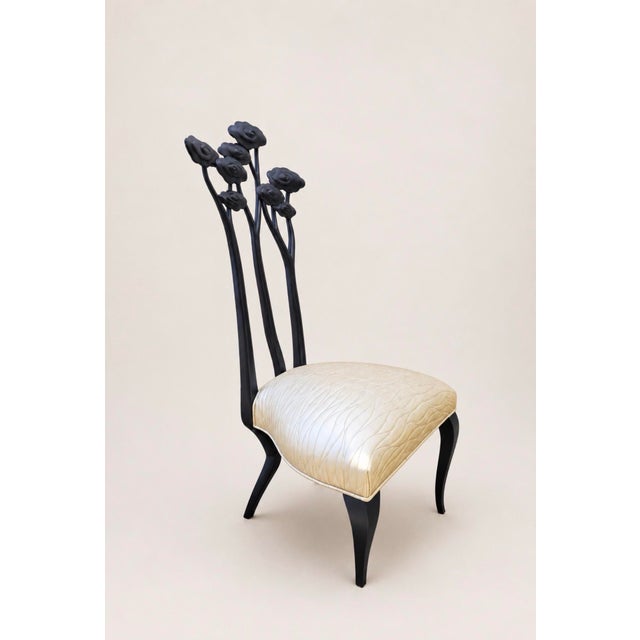 Art Nouveau Set of Six Christopher Guy “Le Jardin” Dining Chairs in Black Matte Lacquered Mahogany For Sale - Image 3 of 9