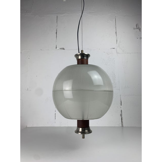 Midcentury Modern Teak and Holophane Sphere Globe Pendant by Sergio Mazza, 1960s For Sale - Image 6 of 18