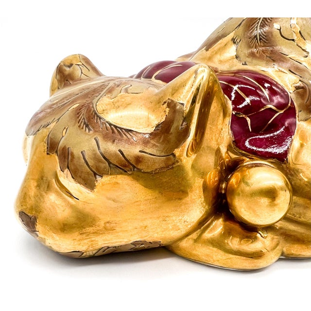 Gold Vintage Gold Porcelain Sleeping Cat Figurine | Mid-Century Decorative Ceramic For Sale - Image 8 of 13