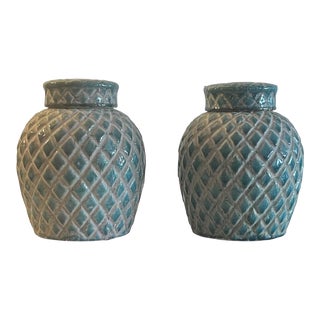 Turquoise Ceramic Ginger Jar - a Pair For Sale