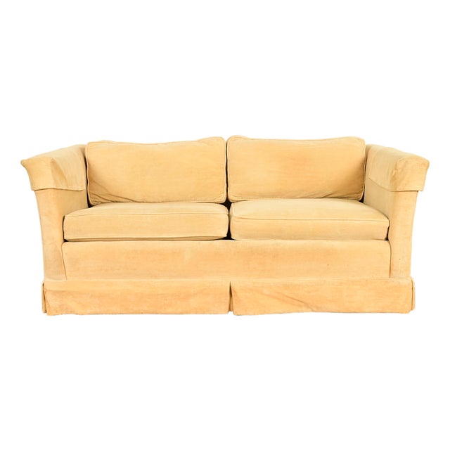 Baker Furniture Style Modern Mohair Velvet Tuxedo Sofa or Loveseat For Sale