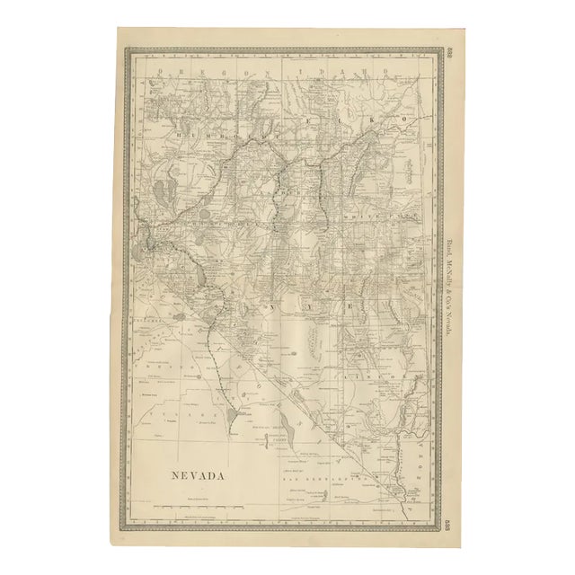 Antique Map of Nevada Railroads with Mining Camps and Counties, 1888 For Sale