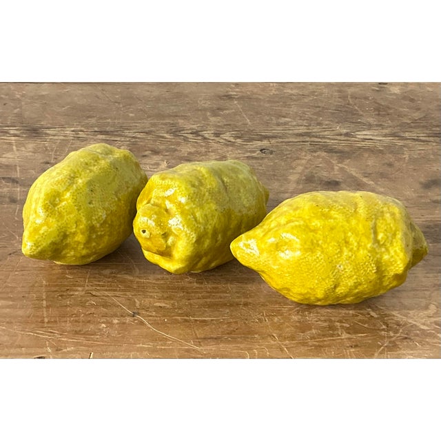 Vintage Boho Italian Glazed Ceramic Lemons - Set of 3 For Sale In West Palm - Image 6 of 12